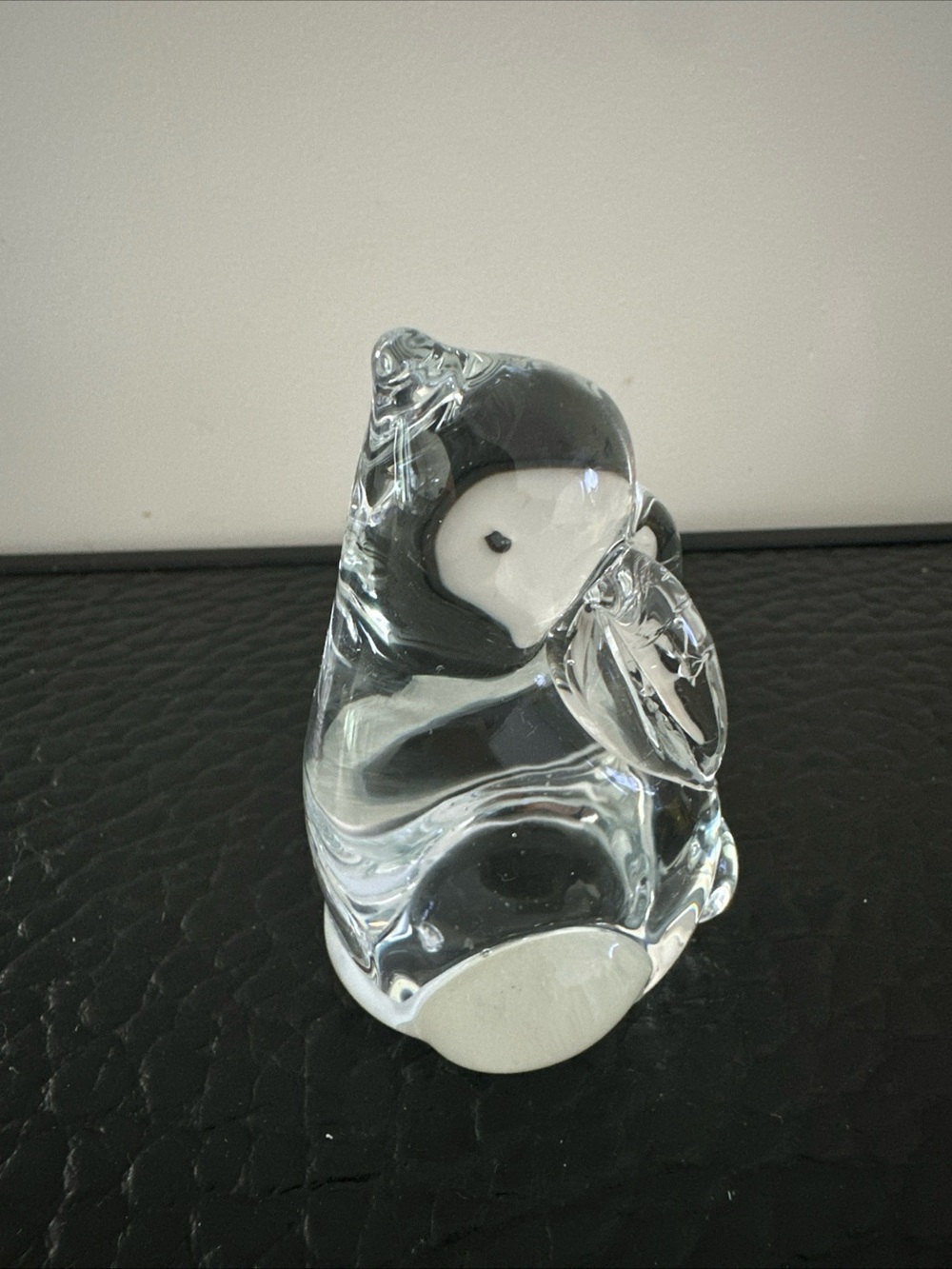Clear White Glass Penguin Figurine figurine paperweight 3.5 inches tall